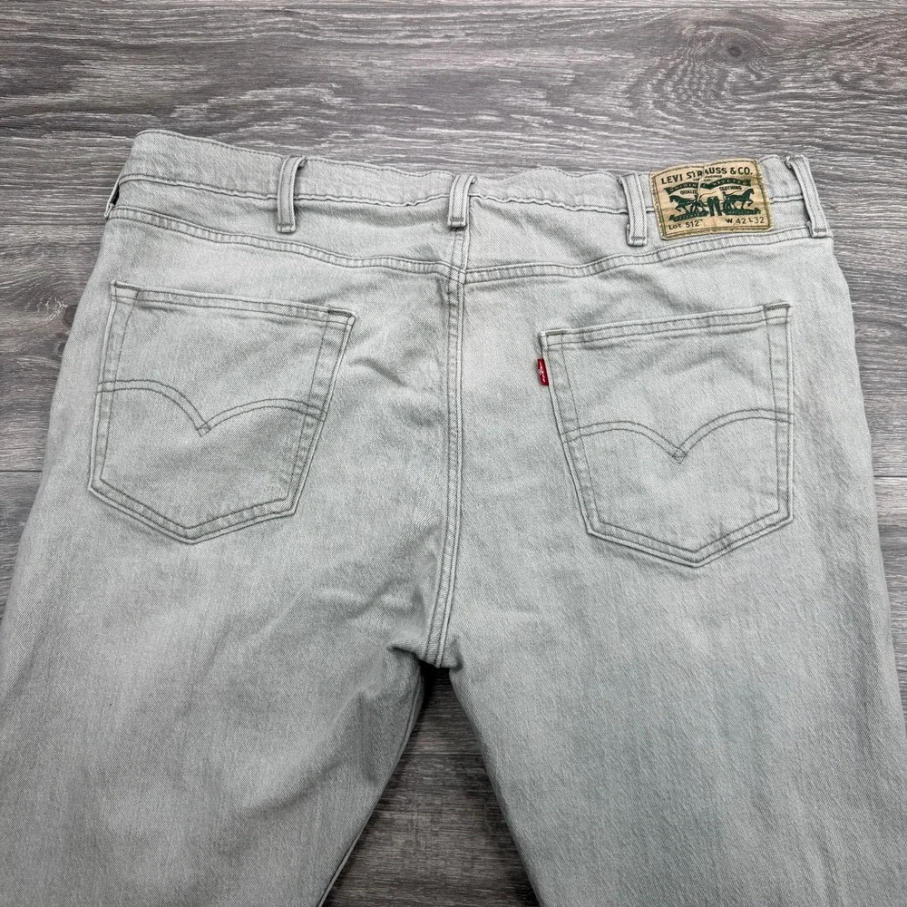 Levis 512 Slim Taper Jeans Mens 42x32 Light Gray Distressed Ripped 5 Pocket Fade